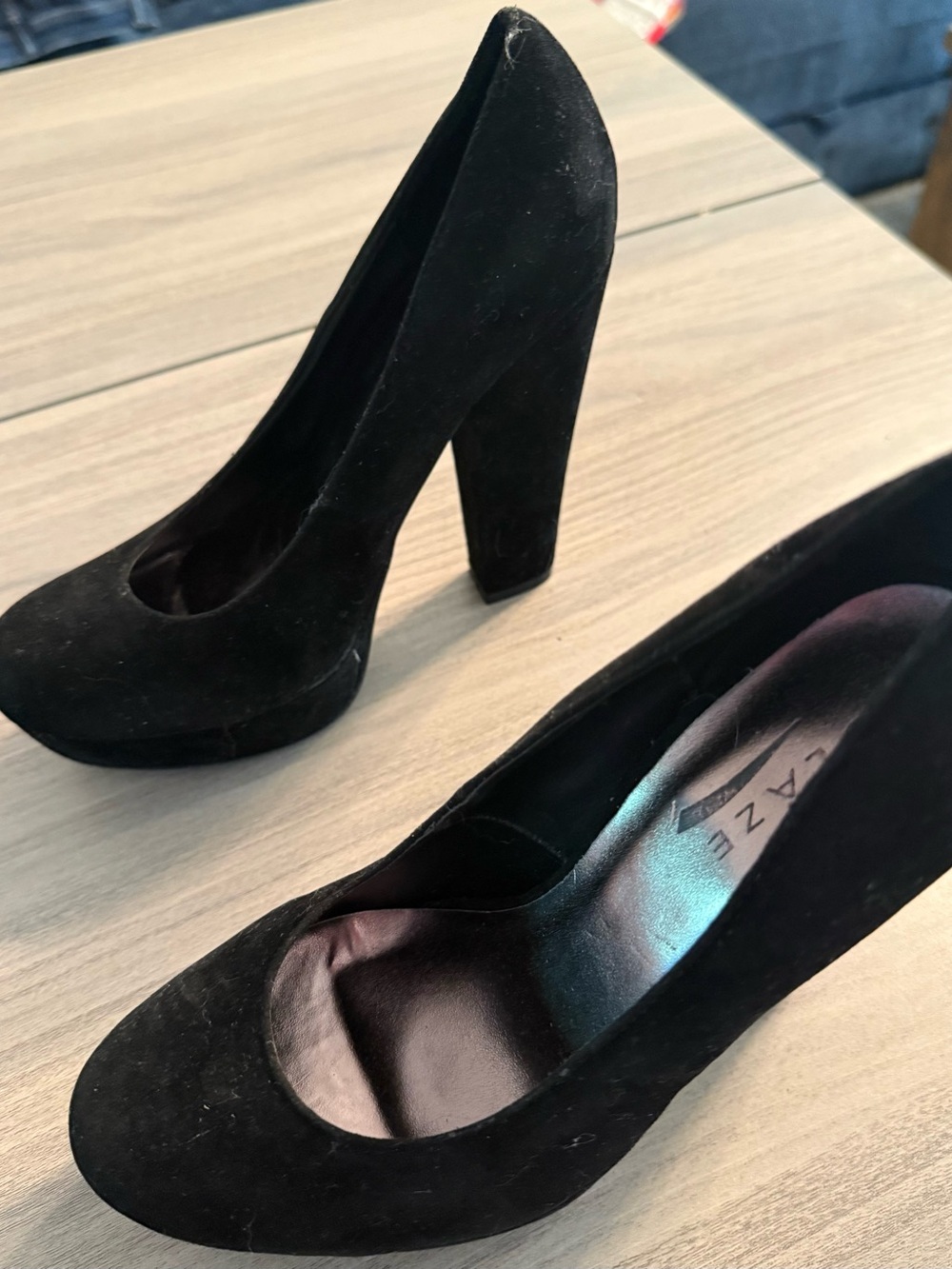 Glaze Black Suede Round-Toe High Heels - Picture 6 of 6